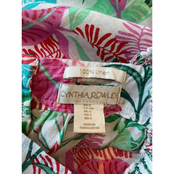 Cynthia Rowley New York tropical top smocked straps button back 100% linen SMALL - Picture 5 of 5